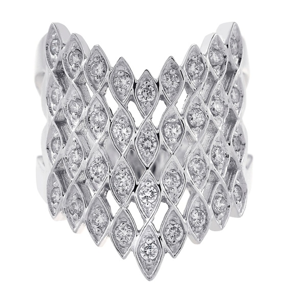 0.40 Carat Round Cut Diamond Chevron Ring 14K Gold - Picture 1 of 3